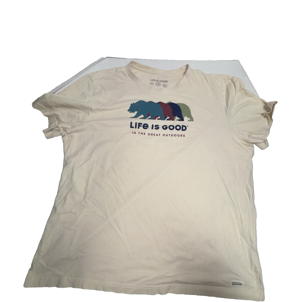 2XL Life is Good In The Great Outdoors Bears Crusher Mens t-Shirt Cream Color